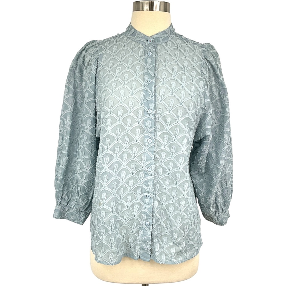 Pilcro The Bella Femme Button Down Blouse Womens Small Blue Puff Sleeve Top